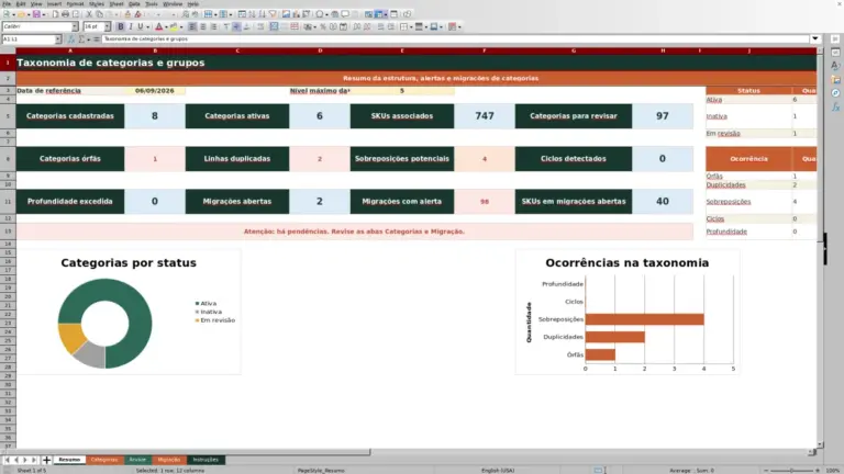 Prévia de Categorias de produtos: planilha Excel grátis 2026