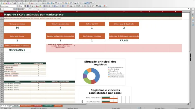 Prévia de Mapa de SKU por marketplace: Planilha Excel Grátis 2026